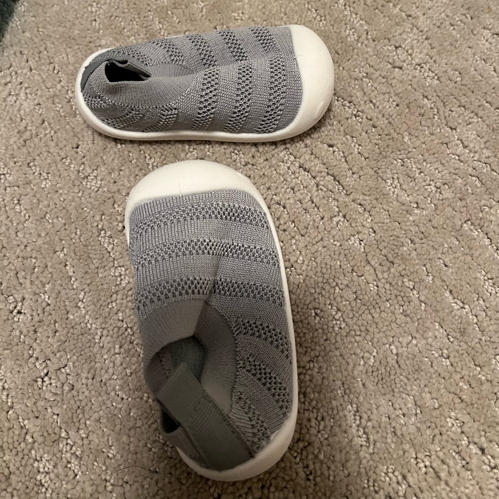 2 Tiny Feet baby walker shoes, never been worn. Grey with white sole